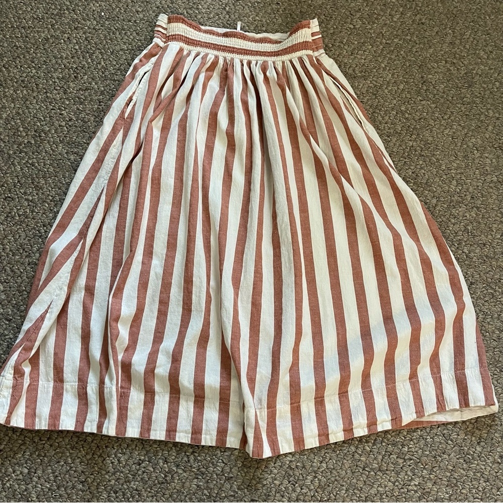 Free People Canyon Cotton Linen Blend Striped Midi Skirt Pockets Cottagecore | L - Picture 9 of 16